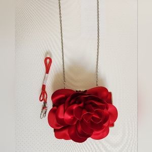 Lulu Townsend Red Rose clutch with detachable metal strap